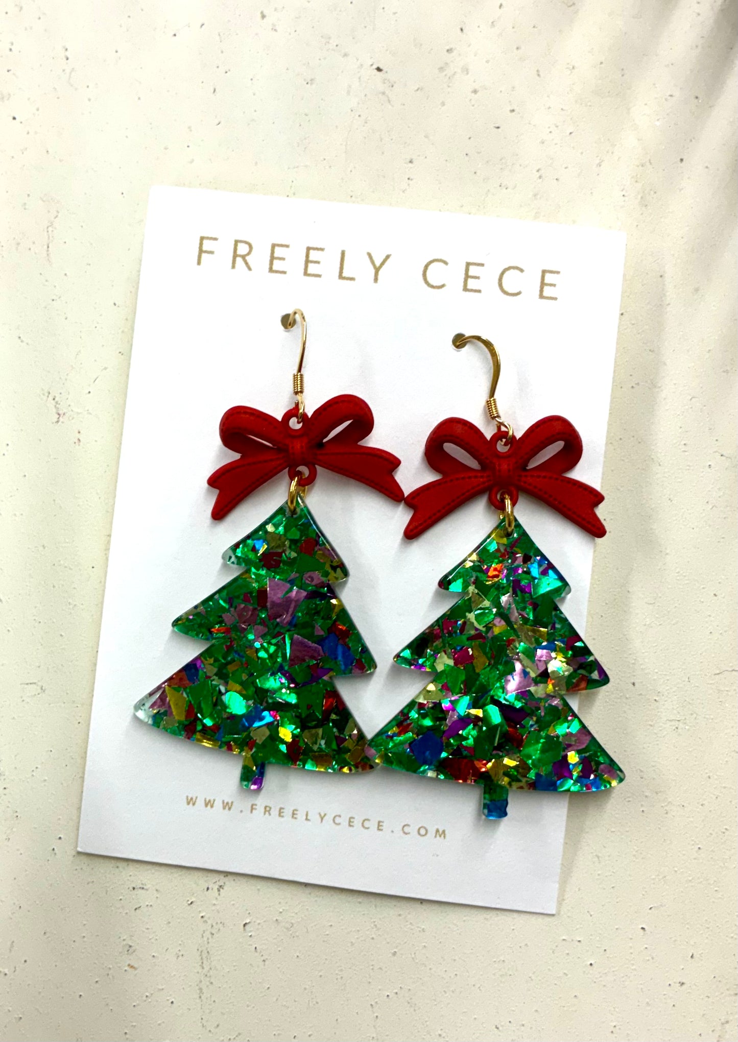 Christmas Tree Red Bow Earrings