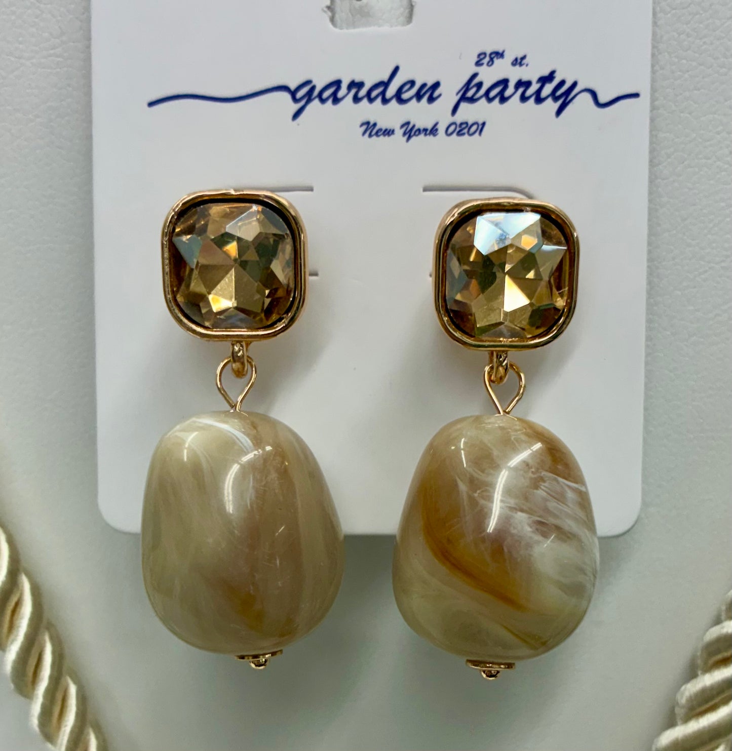 Gold Stone Earrings with Marble Dangle