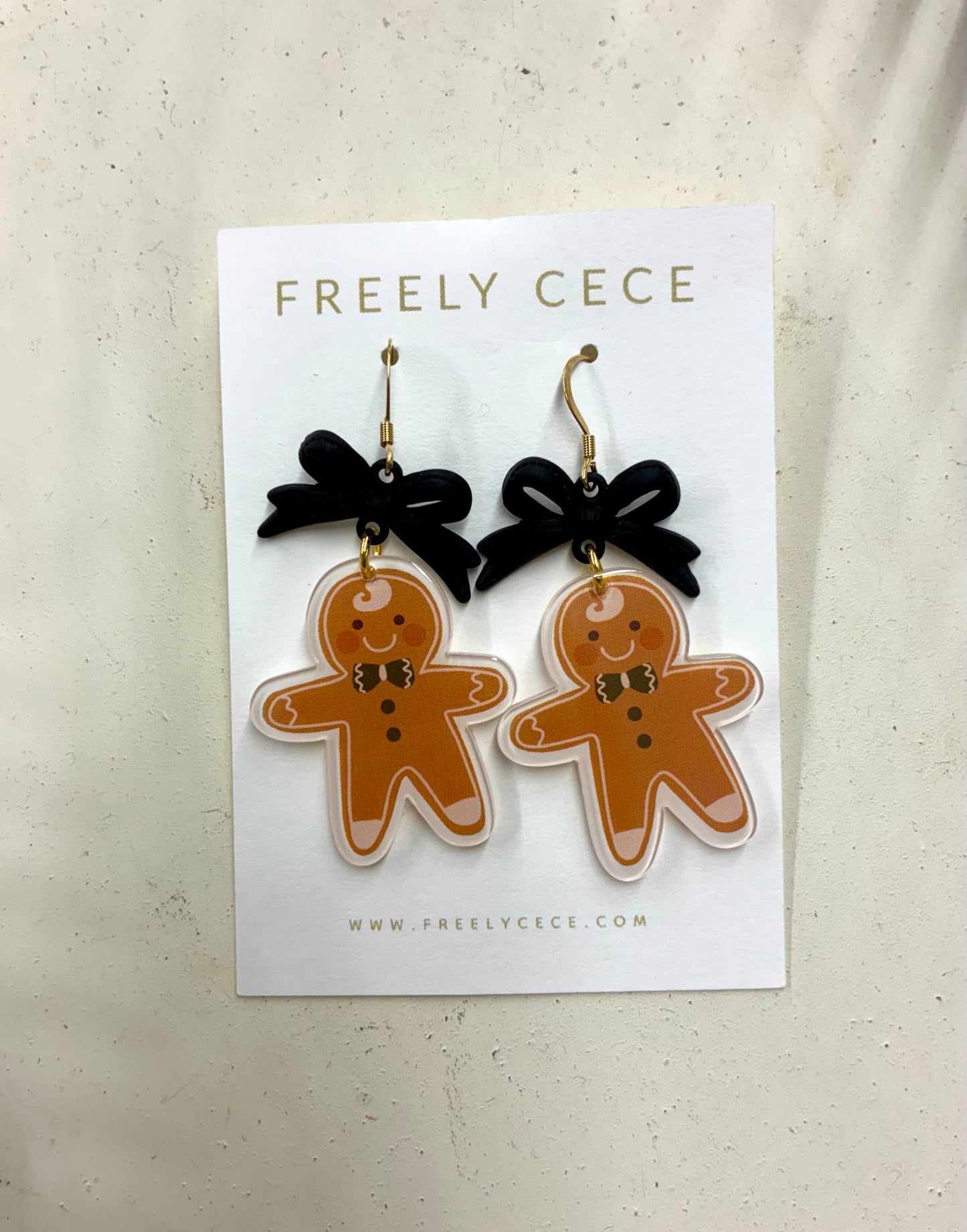 Black Bow Gingerbread Man Earrings