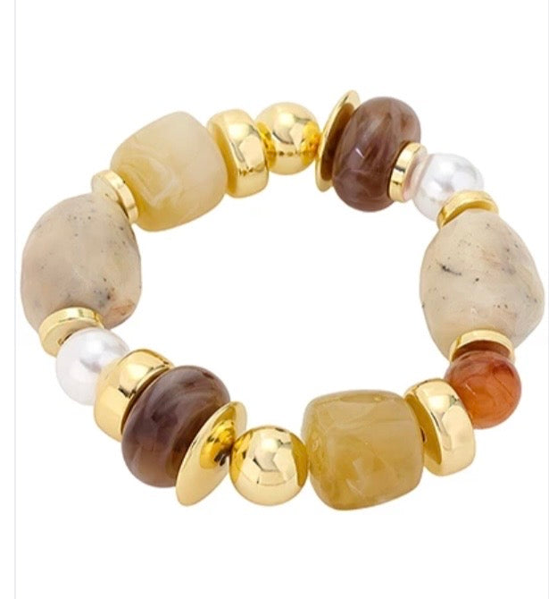 Marbled Bead Pearl Bracelet - Neutral Tones
