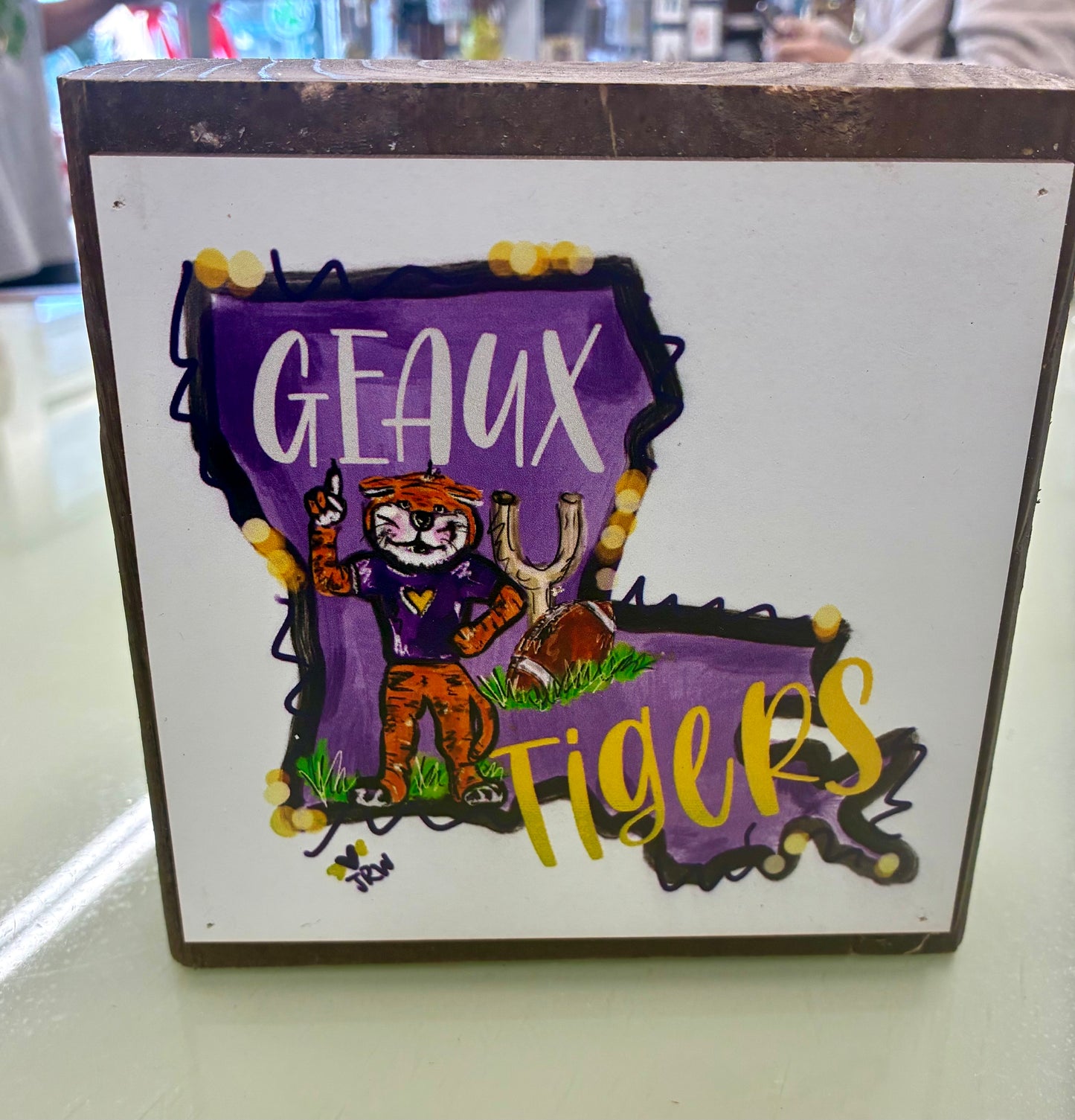 6x6 Wood Block Geaux Tigers
