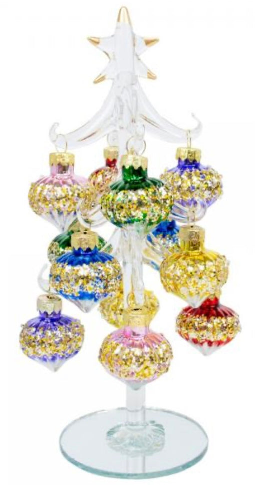 Clear Glass 8 inch Tree with Colored Teardrop Ornaments