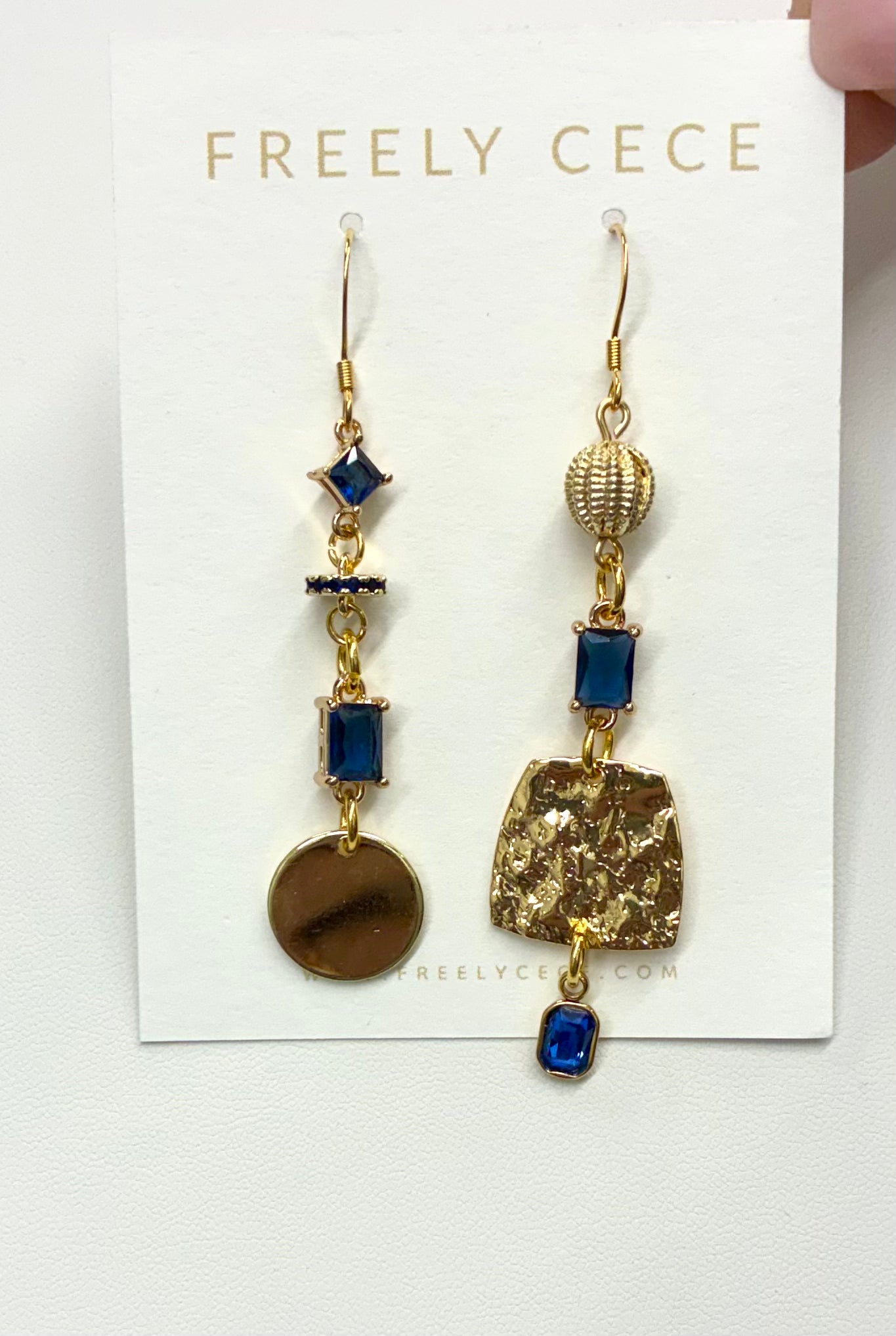 Navy & Gold Mismatched Earrings - Navy Stones, Gold, etc.