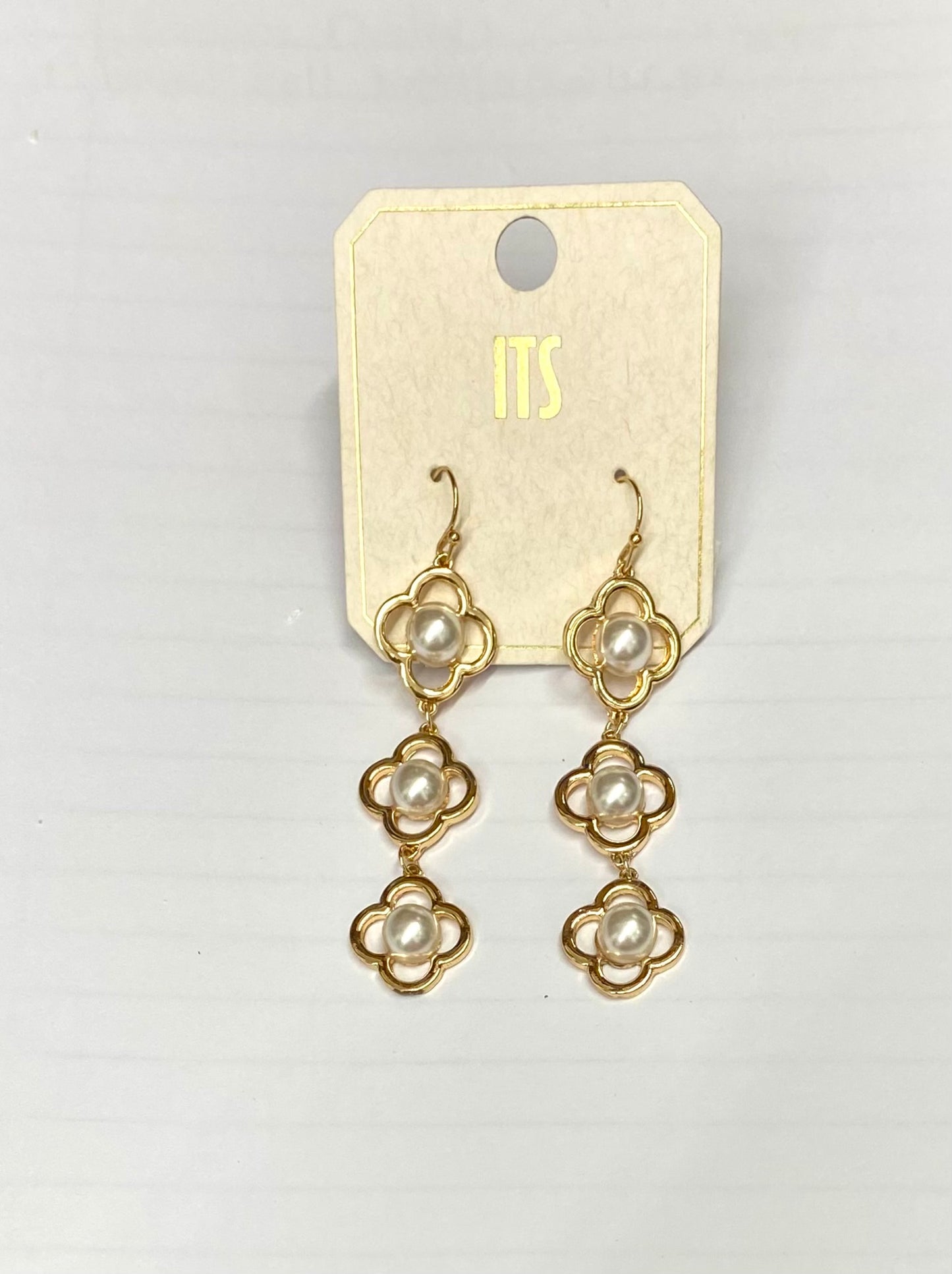 Triple Pearl Clover Dangle Earrings