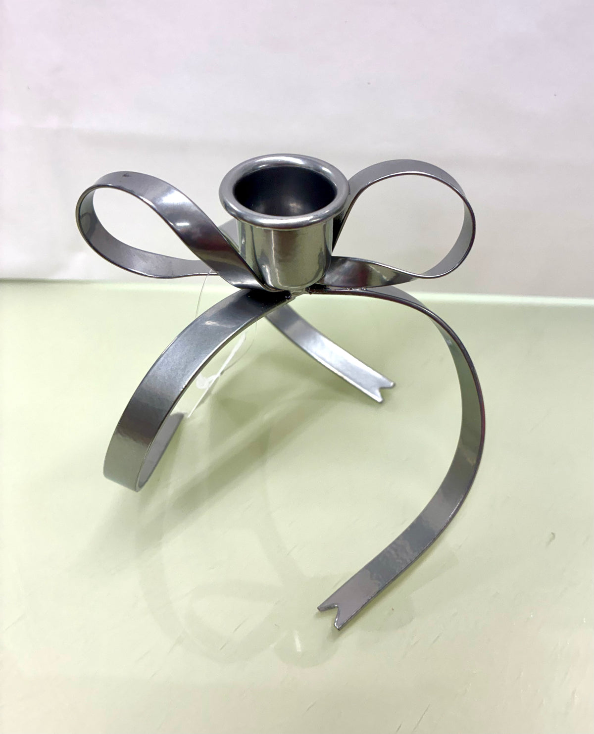 Gold or Silver Metal Bow Candlestick Holder