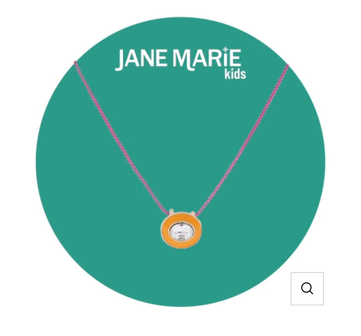 Kids 14" Hot Pink Chain Necklace with Orange Enamel & Clear Crystal Ovaly - Jane Marie