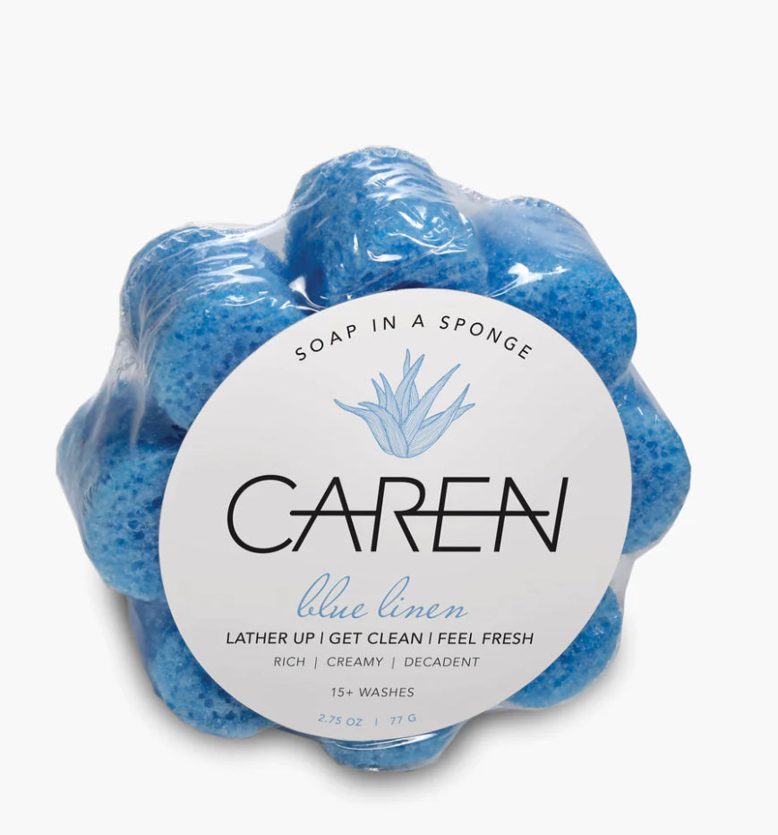 Soap In a Sponge provides - Blue Linen Caren Products