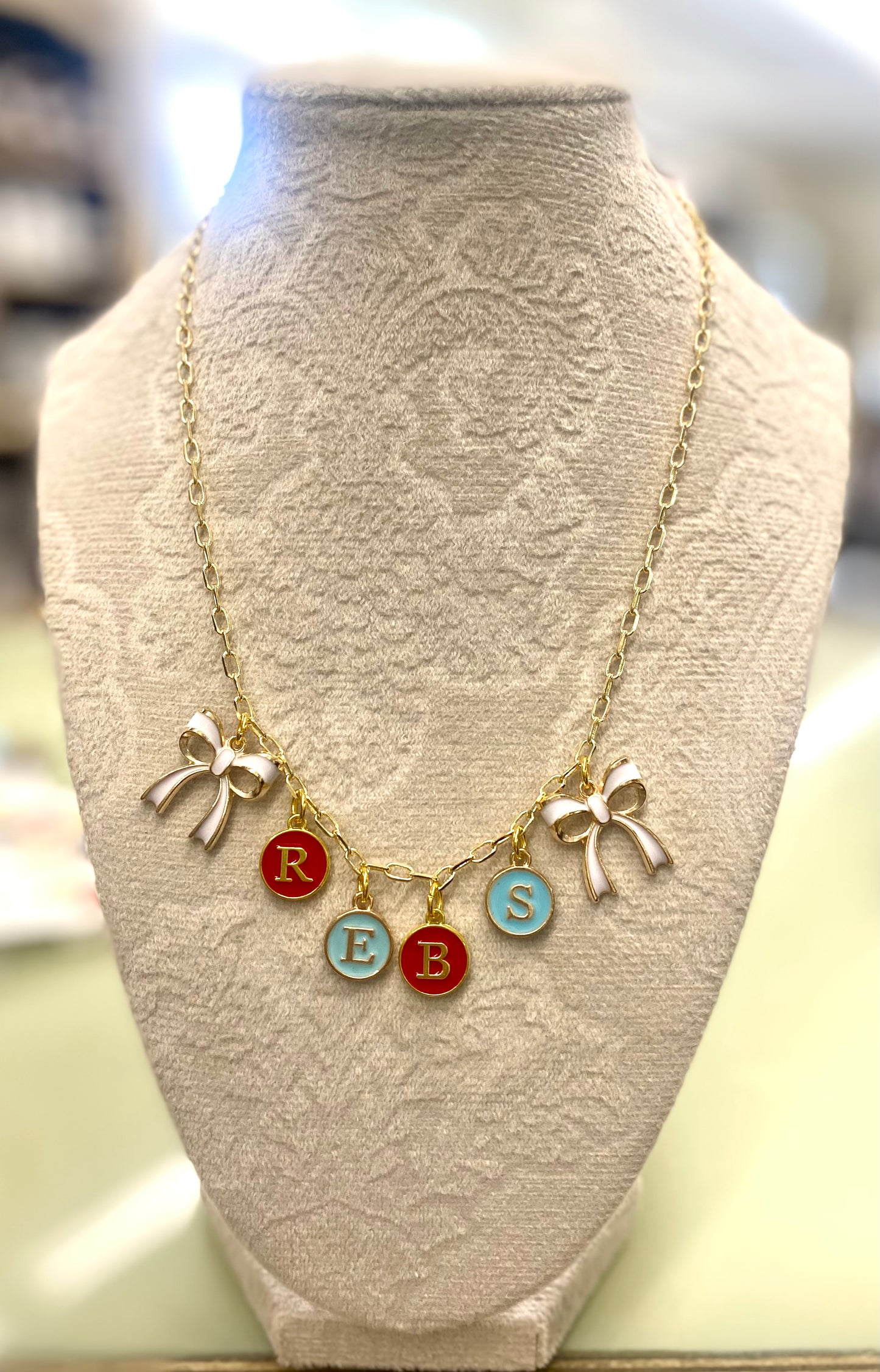 Rebs Red & Powder Blue Charm Necklace