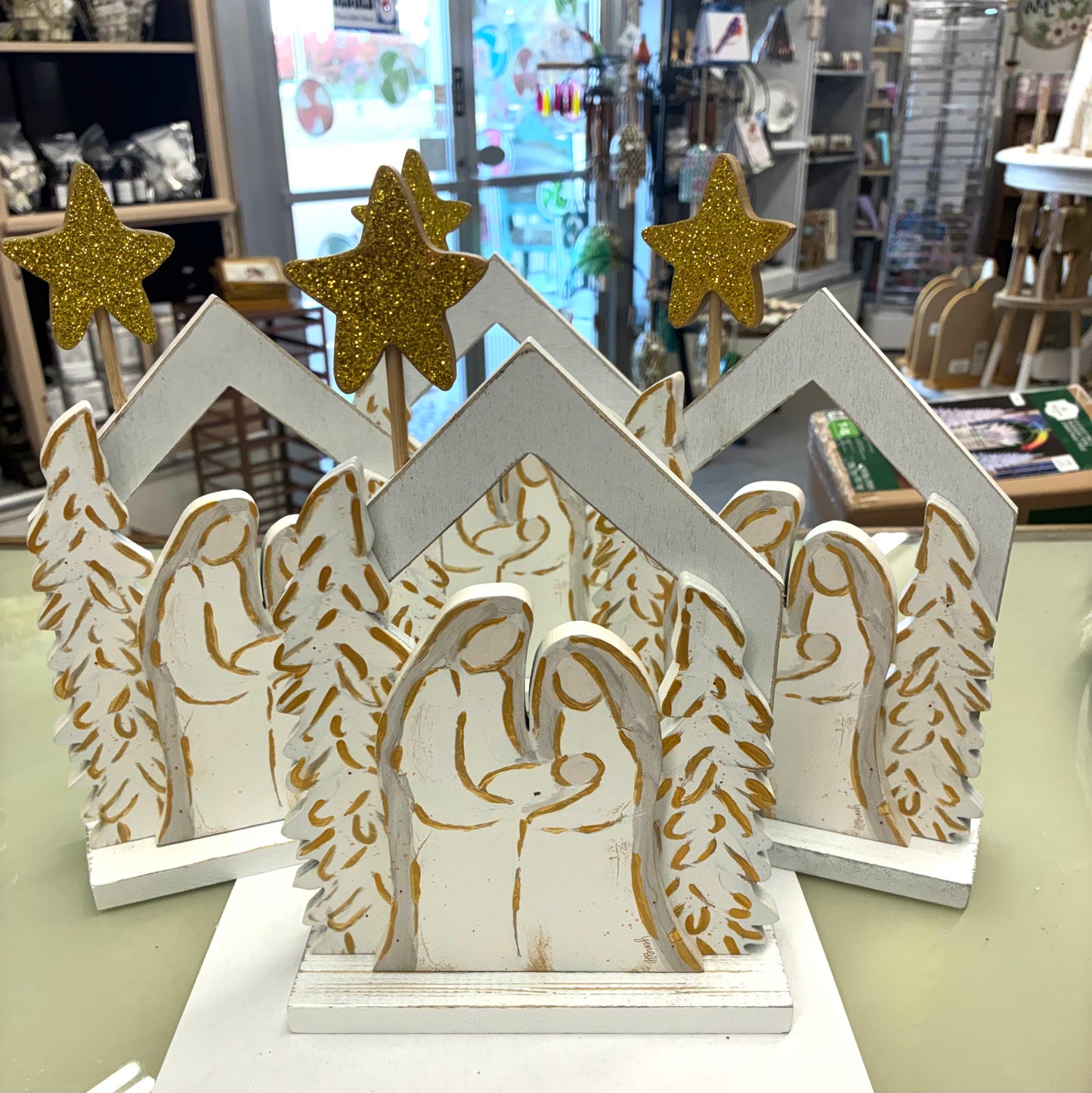 Layered Cutout Wood Tabletop Neutral Holy Family