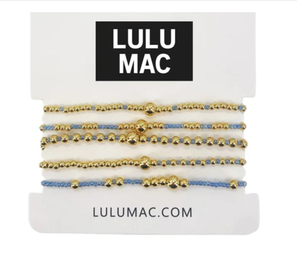 LULU MAC Light Blue & Gold 5-Strand Bracelets
