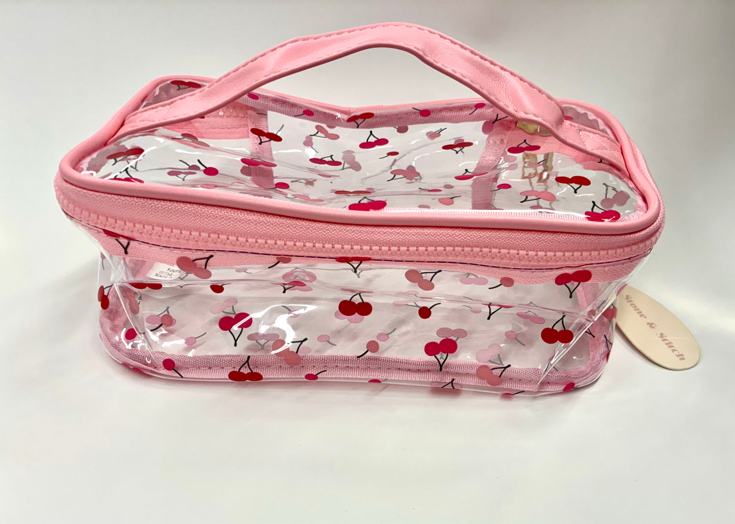 Vinyl Cherry Zip Makeup Bag Light Pink