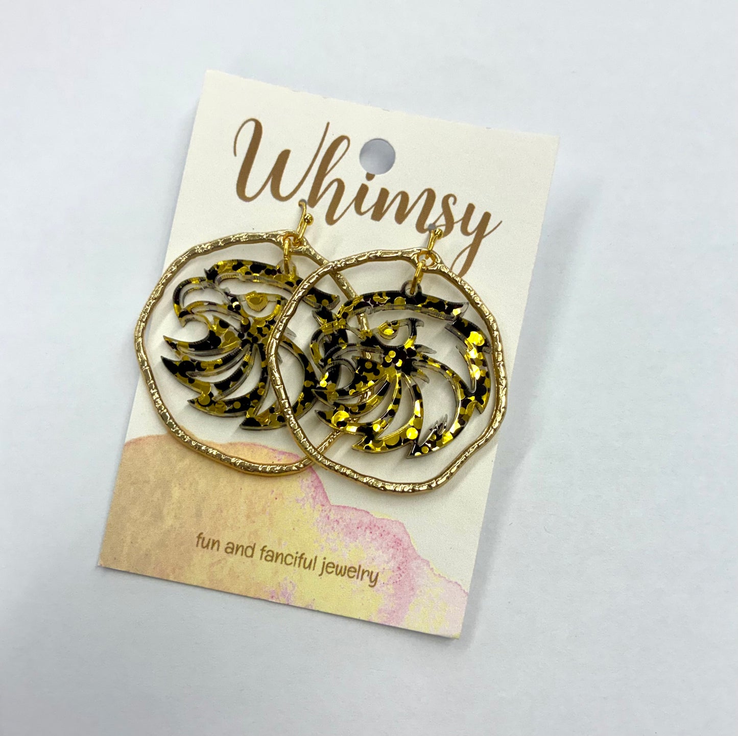 Yellow/Gold Black Iridescent Eagle Earrings / USM