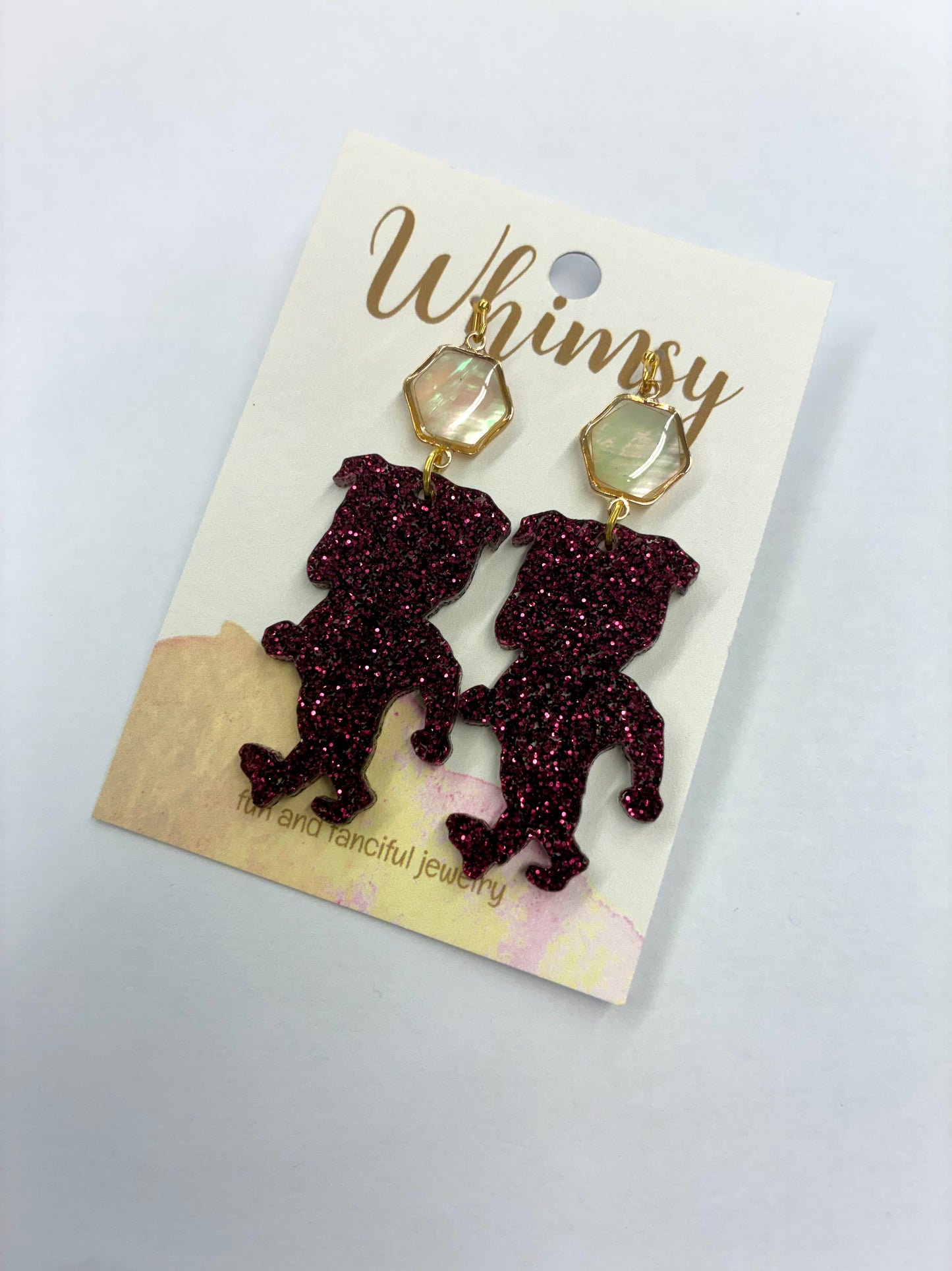 MS State Bulldog Earrings with Iridescent Stone
