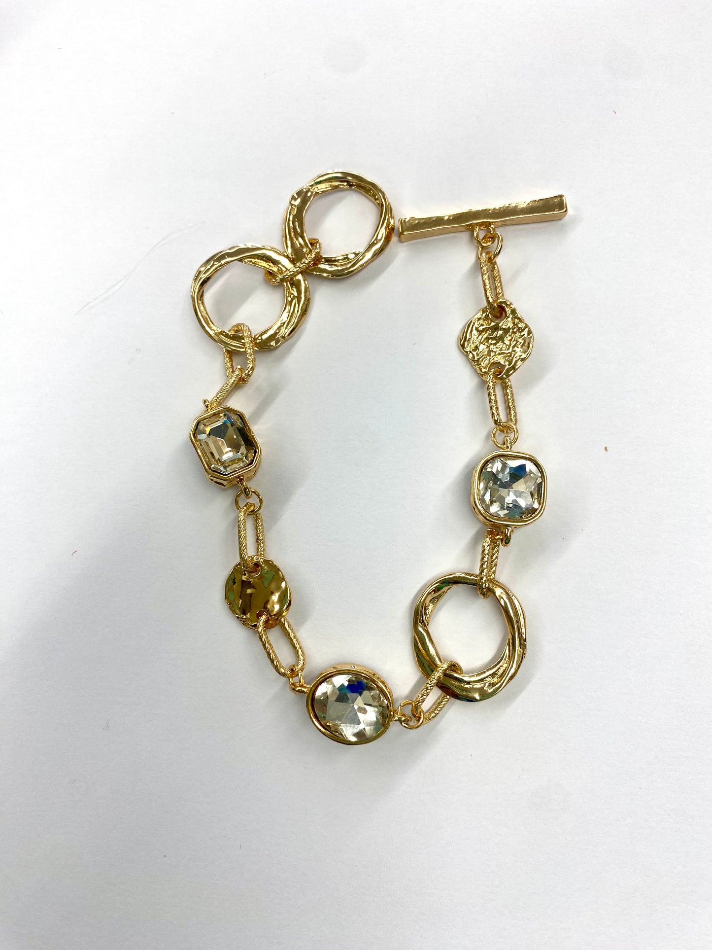 32” Long Gold Chain Necklace with Rhinestones / Gold Rhinestone Toggle Bracelet (Sold Separately) mk