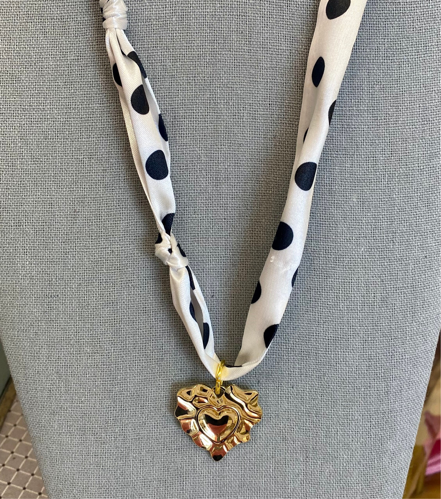 Scarf Necklace with Heart Charm