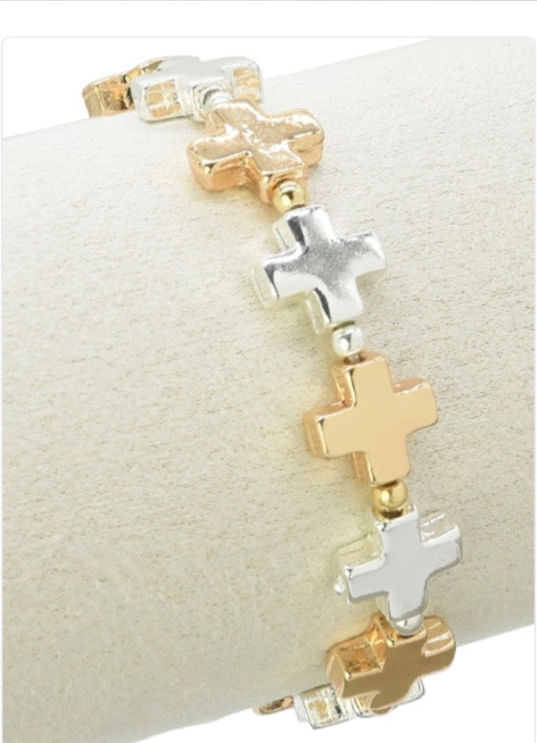 Gold & Silver Cross Stretch Bracelet