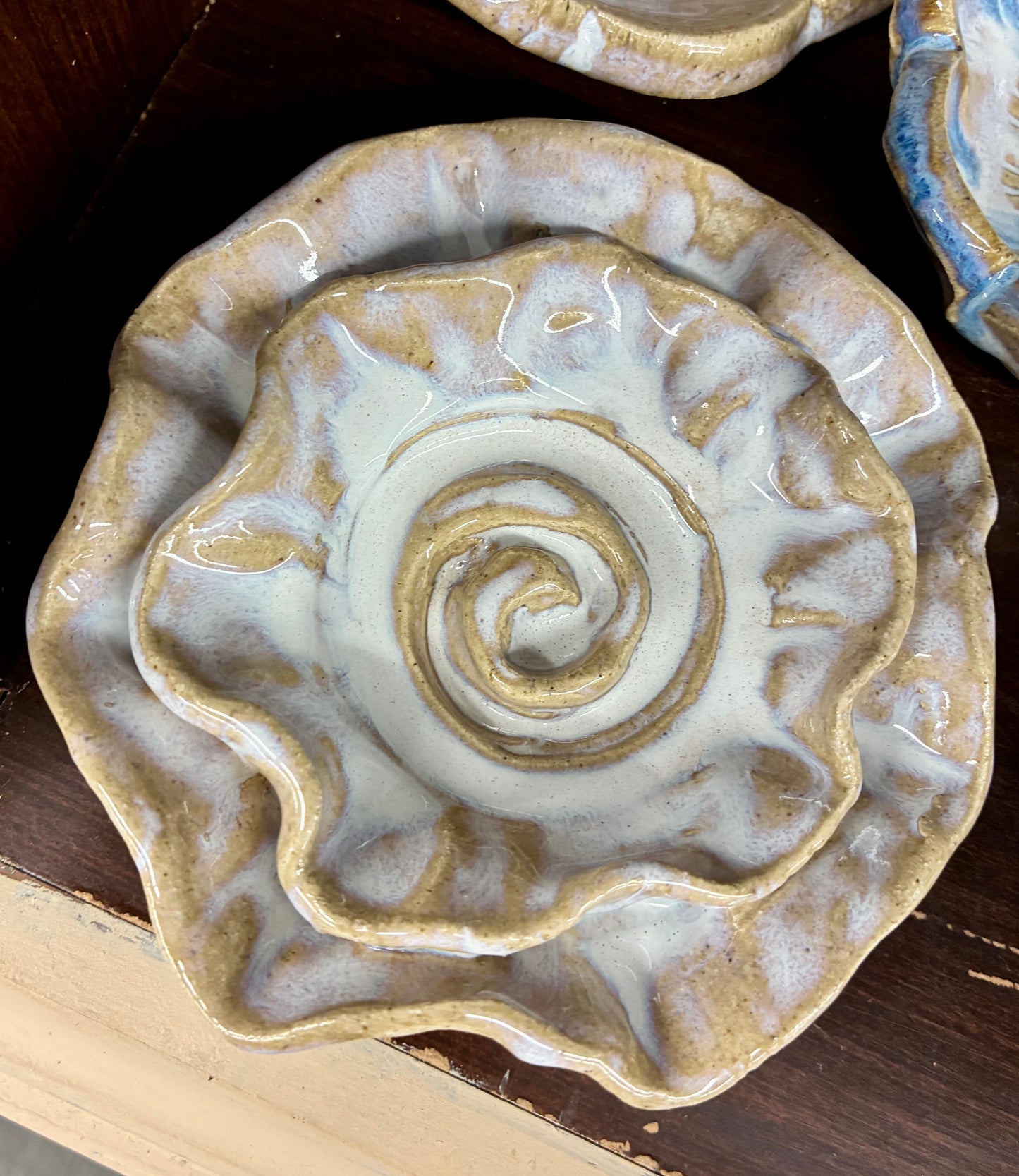 Scalloped Rose Dish Tab Boren Pottery