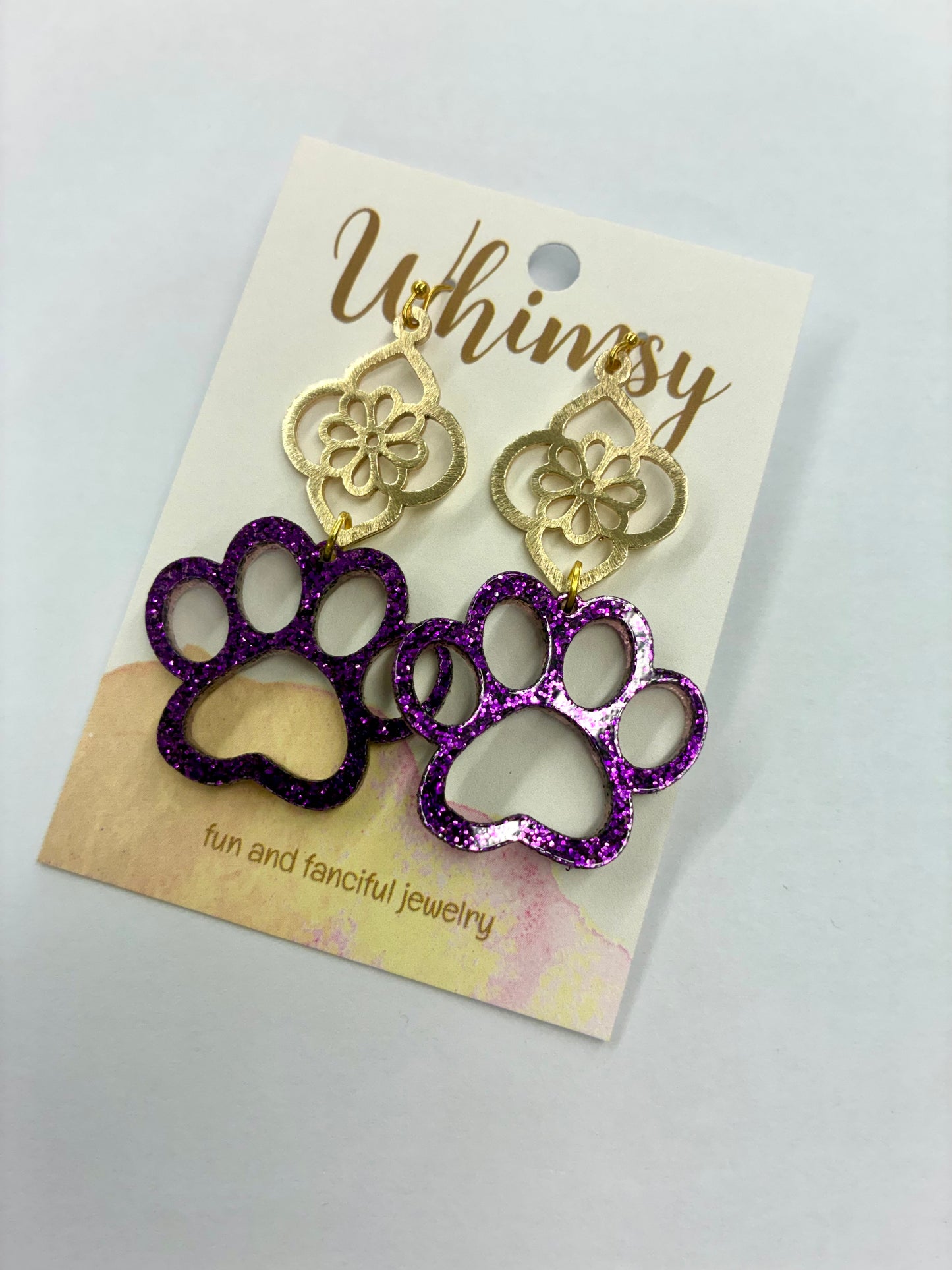 Purple and Gold Paw Earrings