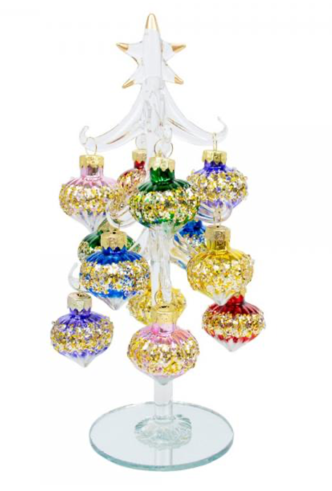 Clear Glass Tree 8” with Teardrop Ornaments