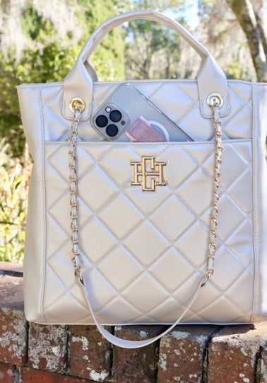 Caroline Hill - Kinzley Tote Quilted Cream or Pearl