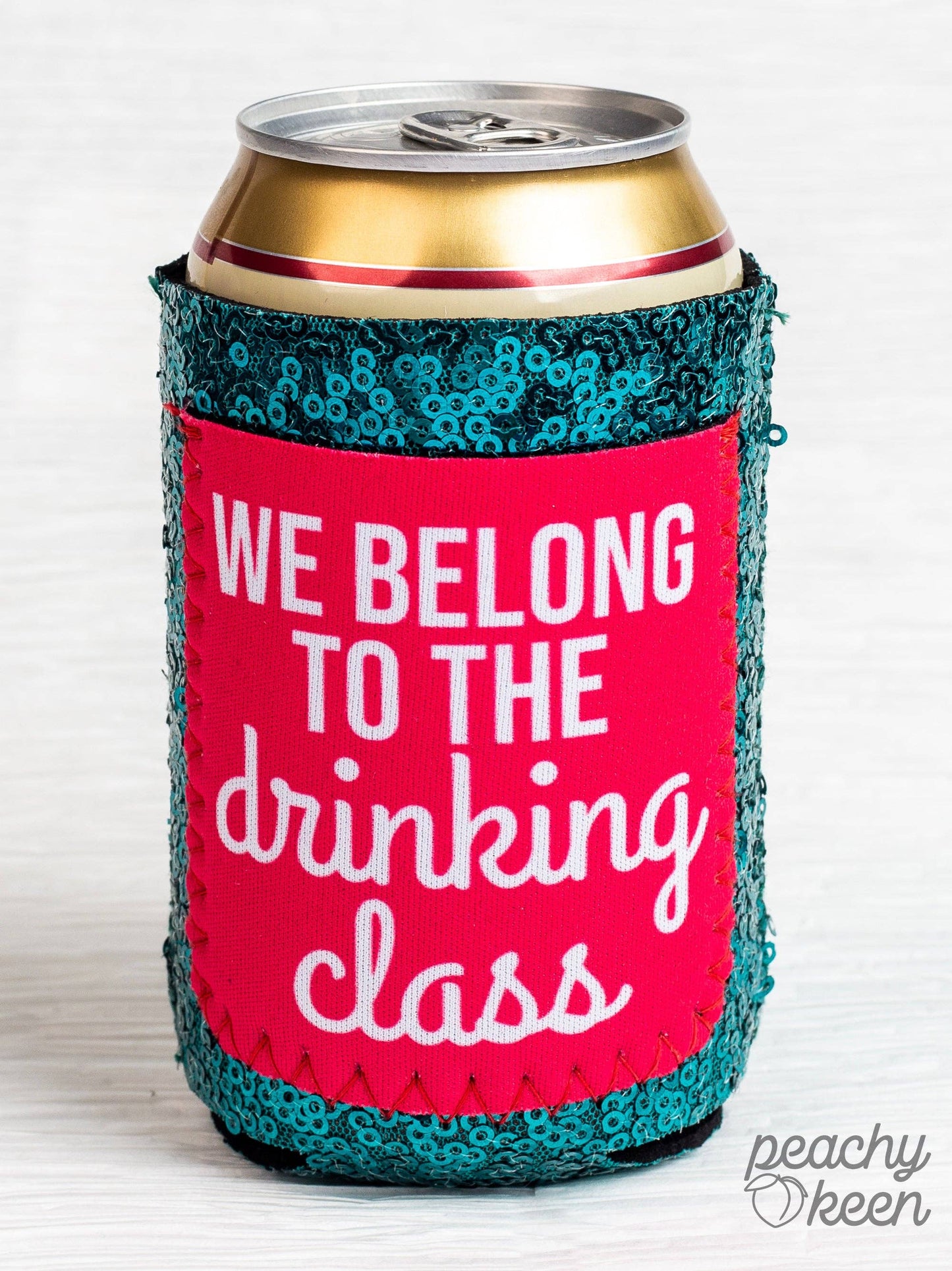 We Belong to the Drinking Class Sequin Can Cooler: Blue / One Size