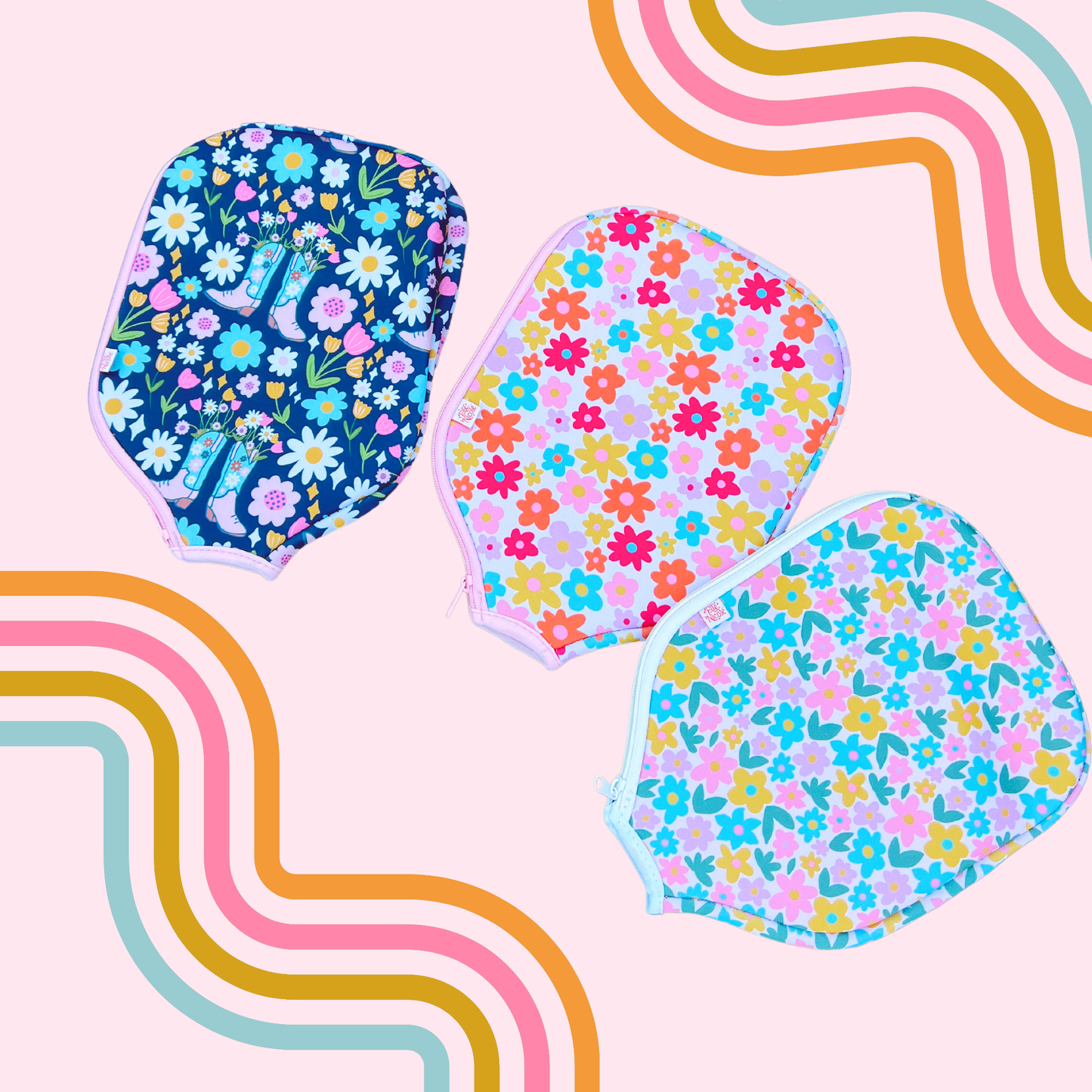 Neoprene Pickleball Paddle Case - Retro Floral & Sage