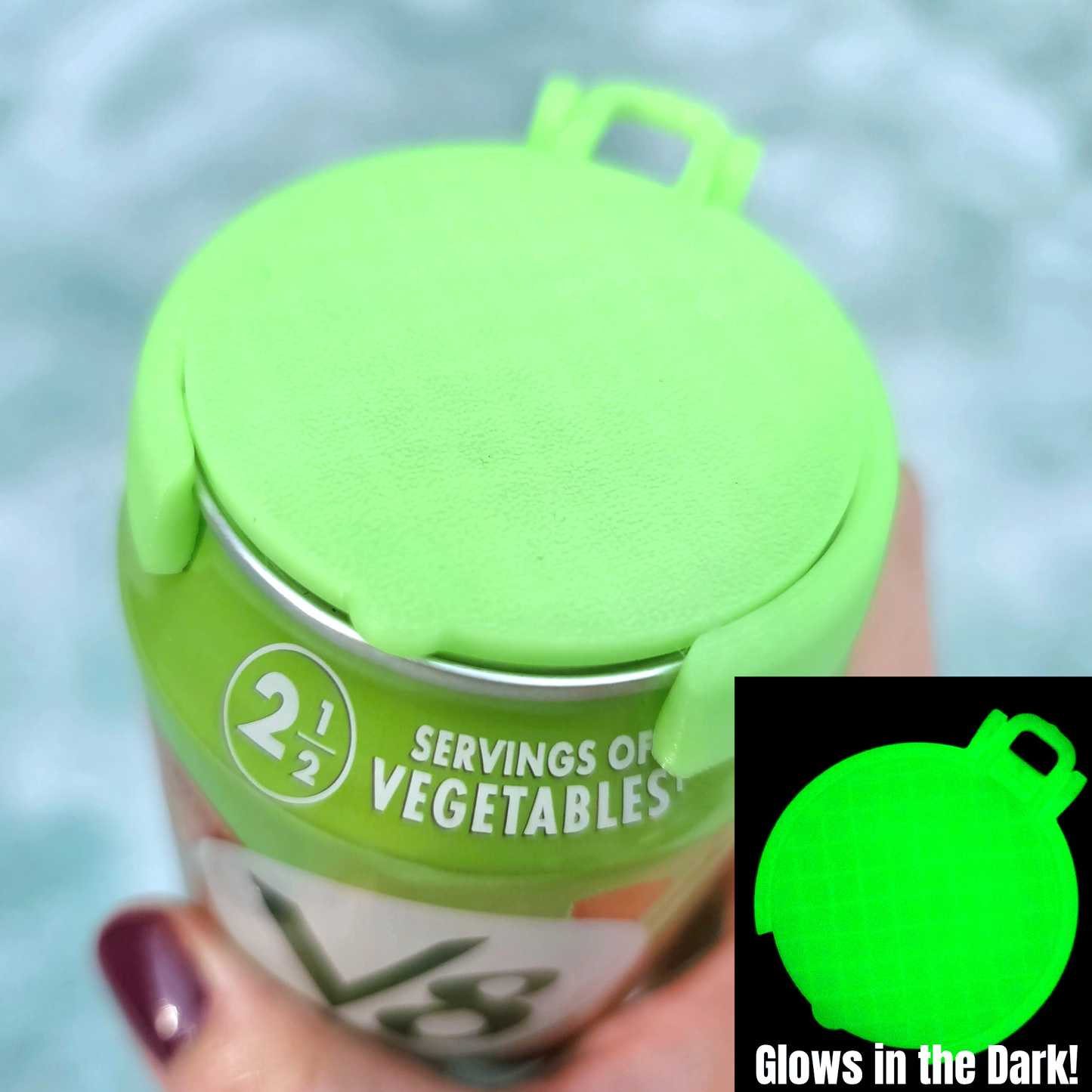 12 oz Can Lids, Can Topper, Cover: Green- Glows Green