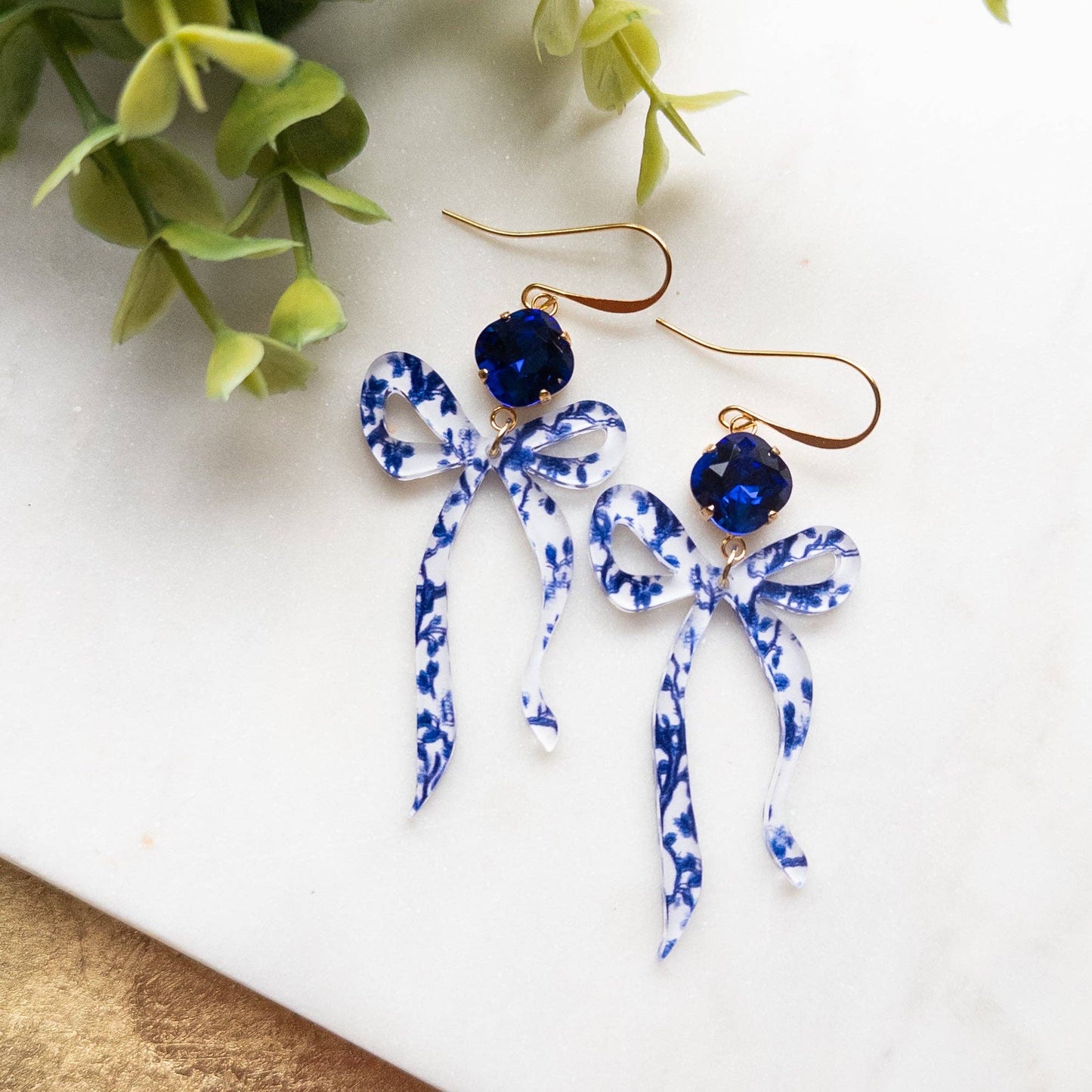 Blue & White Bow Earrings - “Royal”