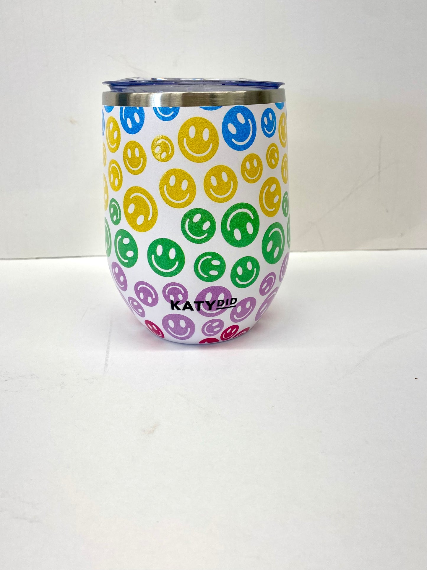 Katydid Pastel Happy Face Stainless Steel Wine Tumbler 12 oz