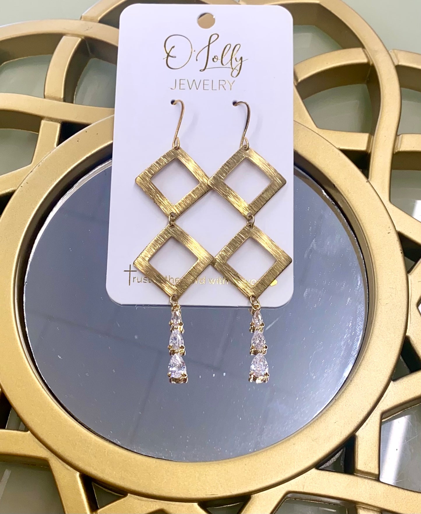 O’Lolly Triangle Earrings w/ 3 tier Rhinestones