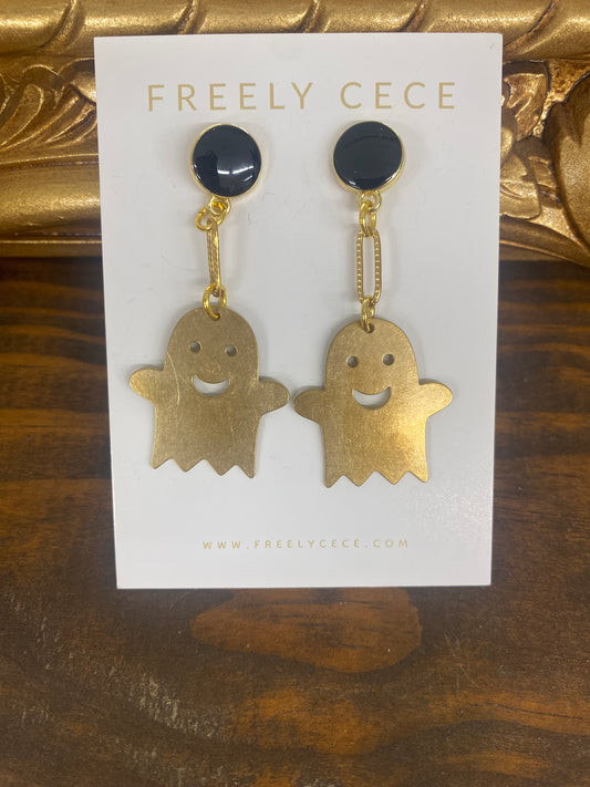 Gold Ghost Halloween Earrings by Freely CECE