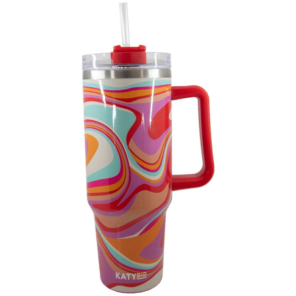 Groovy Swirls Insulated Tumbler Cup w/ Handle: Multicolored