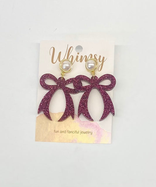 Maroon Bow and Pearl Earrings  /  Whimsy Jewels