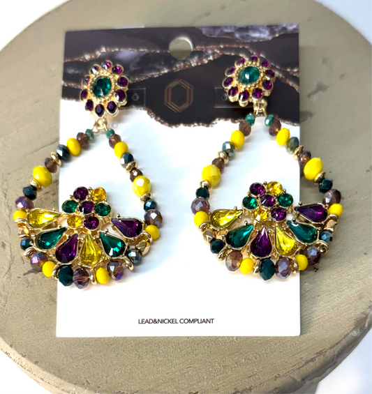 Mardi Gras Rhinestone and Beaded Post Earrings