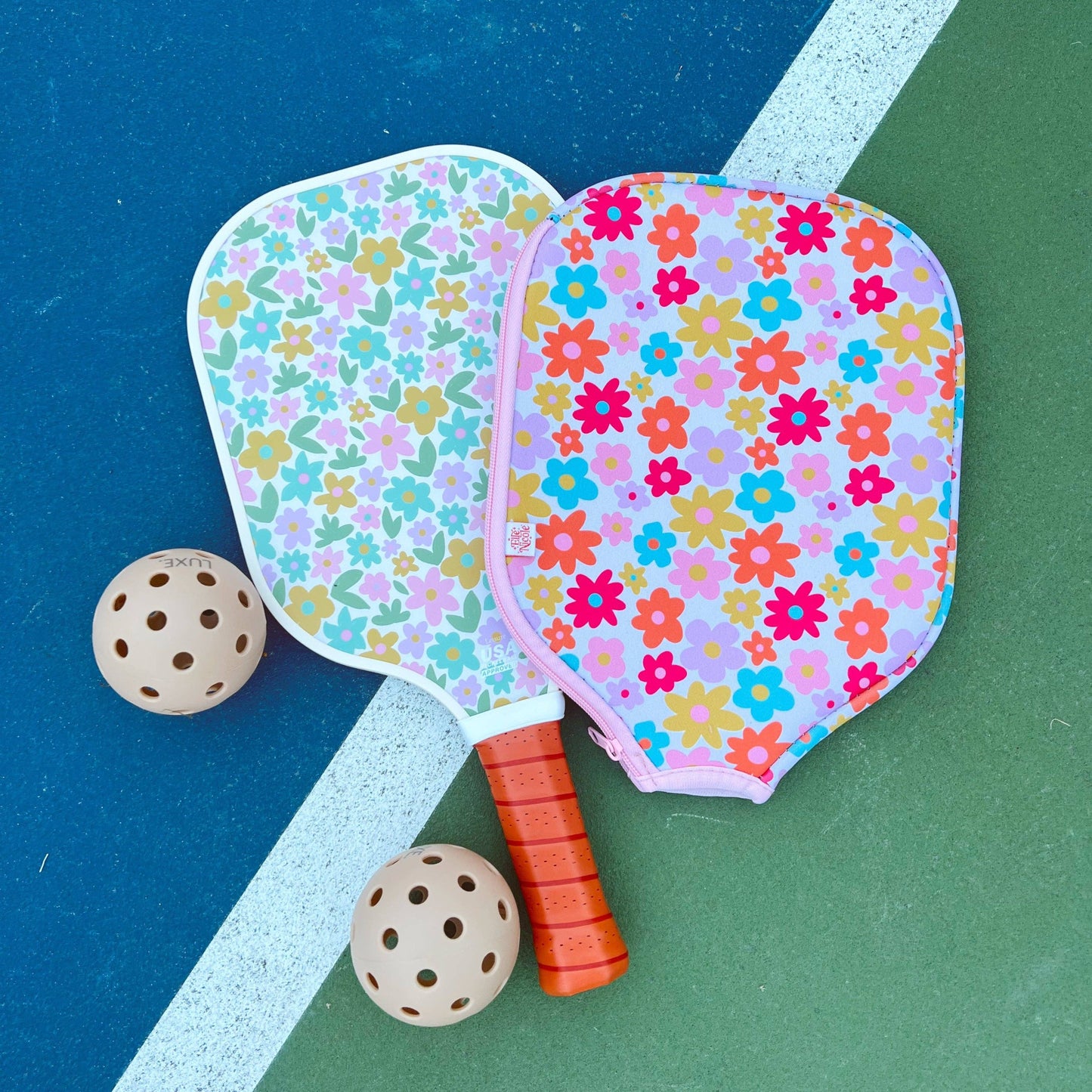 Neoprene Pickleball Paddle Case - Retro Floral & Sage
