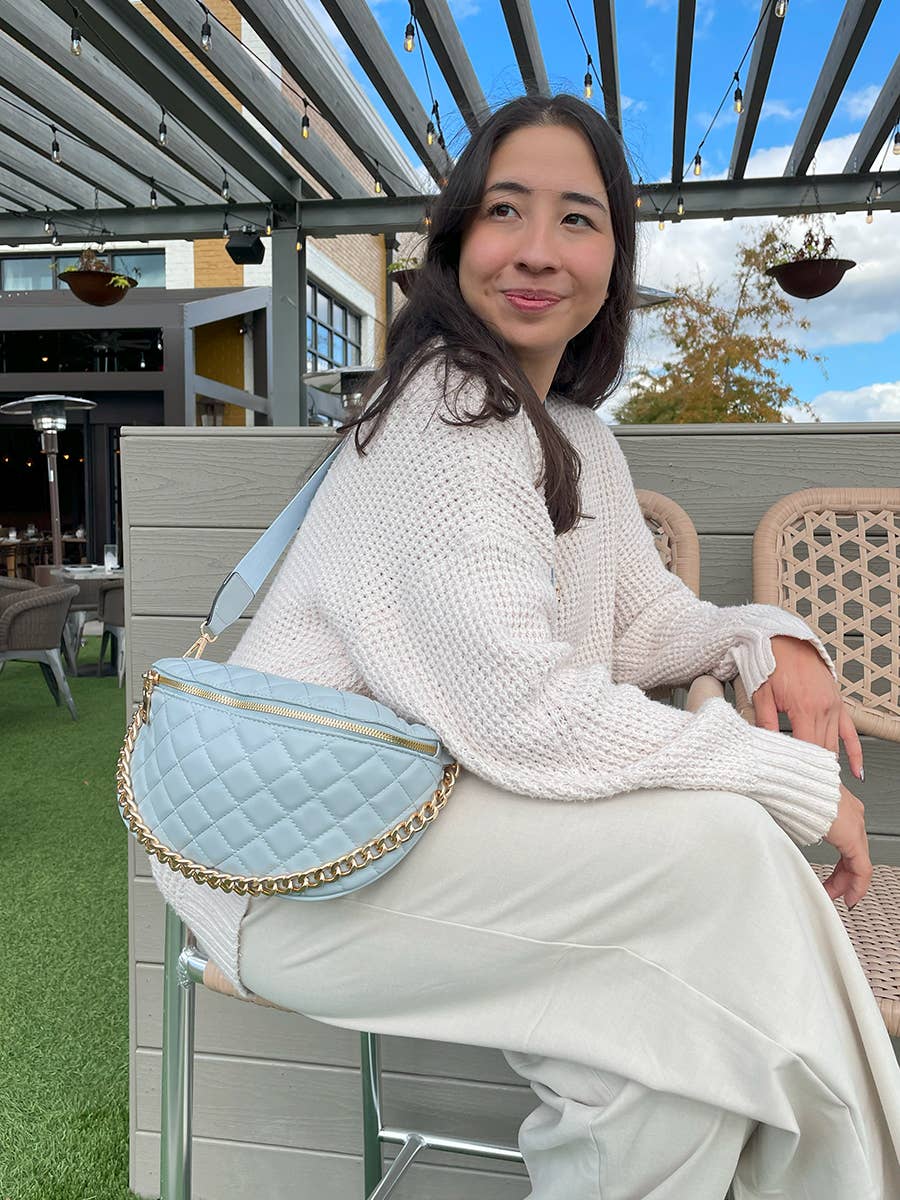 Sylvie Quilted Belt Bag with Chain Strap: Bone