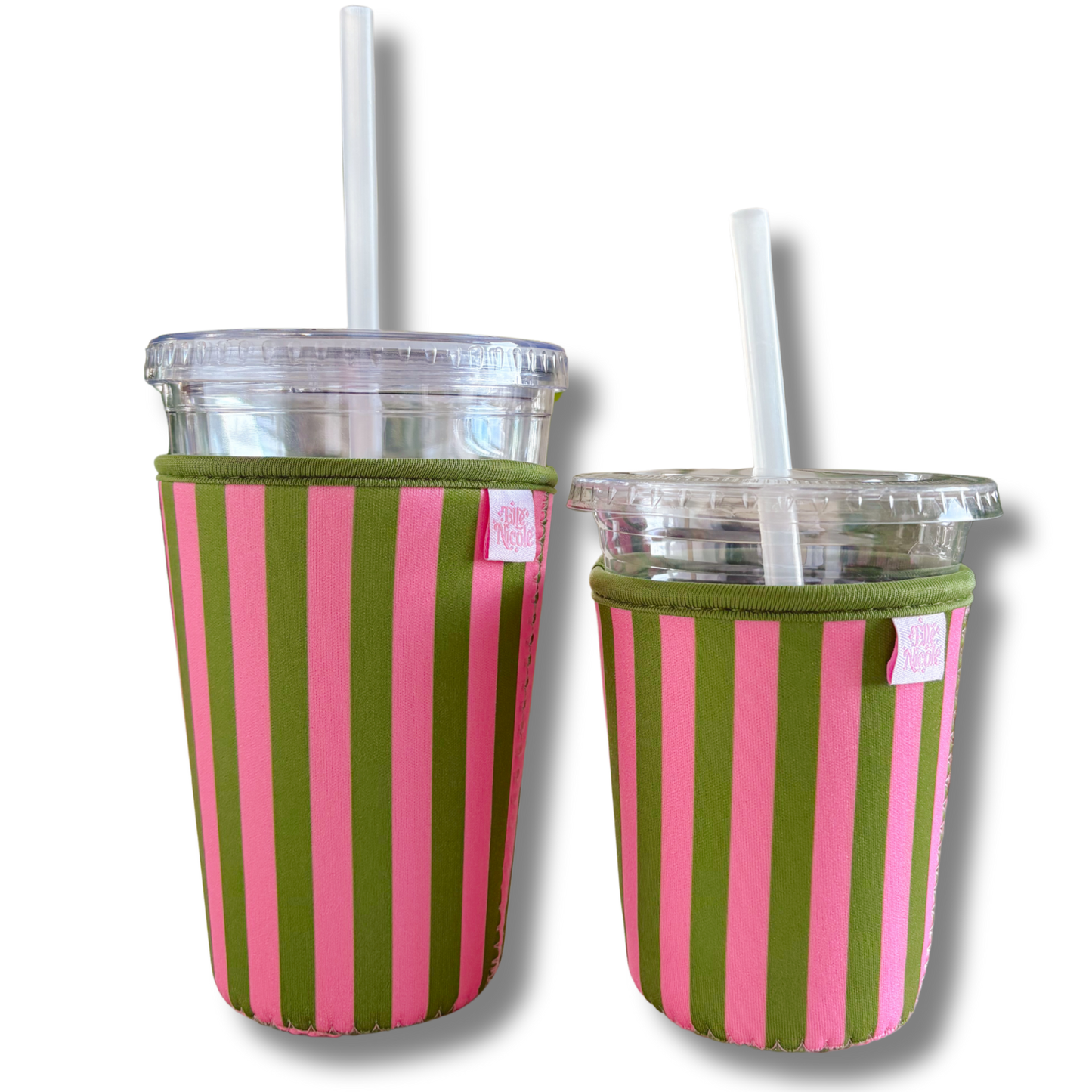 Coffee Cup Cover - Pink & Green - Iced Drink Sleeve: Large / 24oz