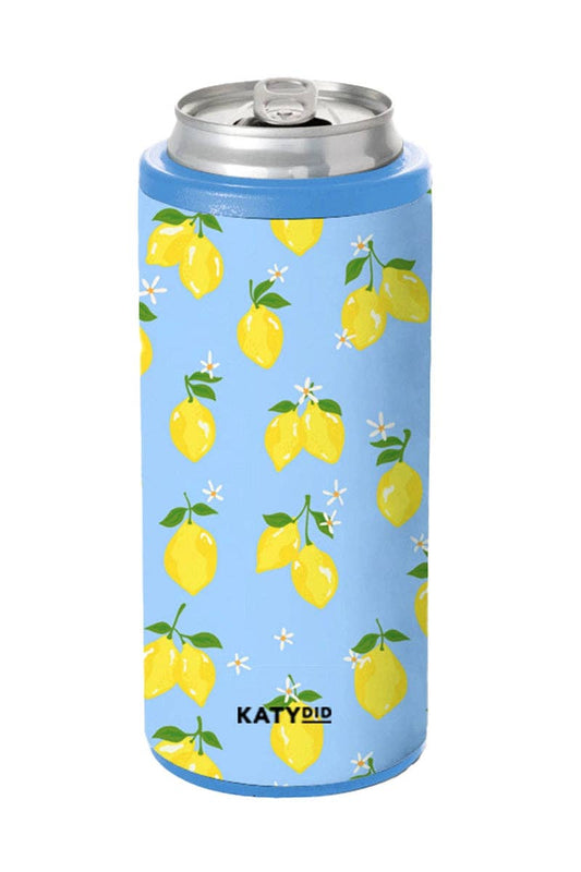 Zesty Lemons Koozie Slim Can Cooler: Light Blue
