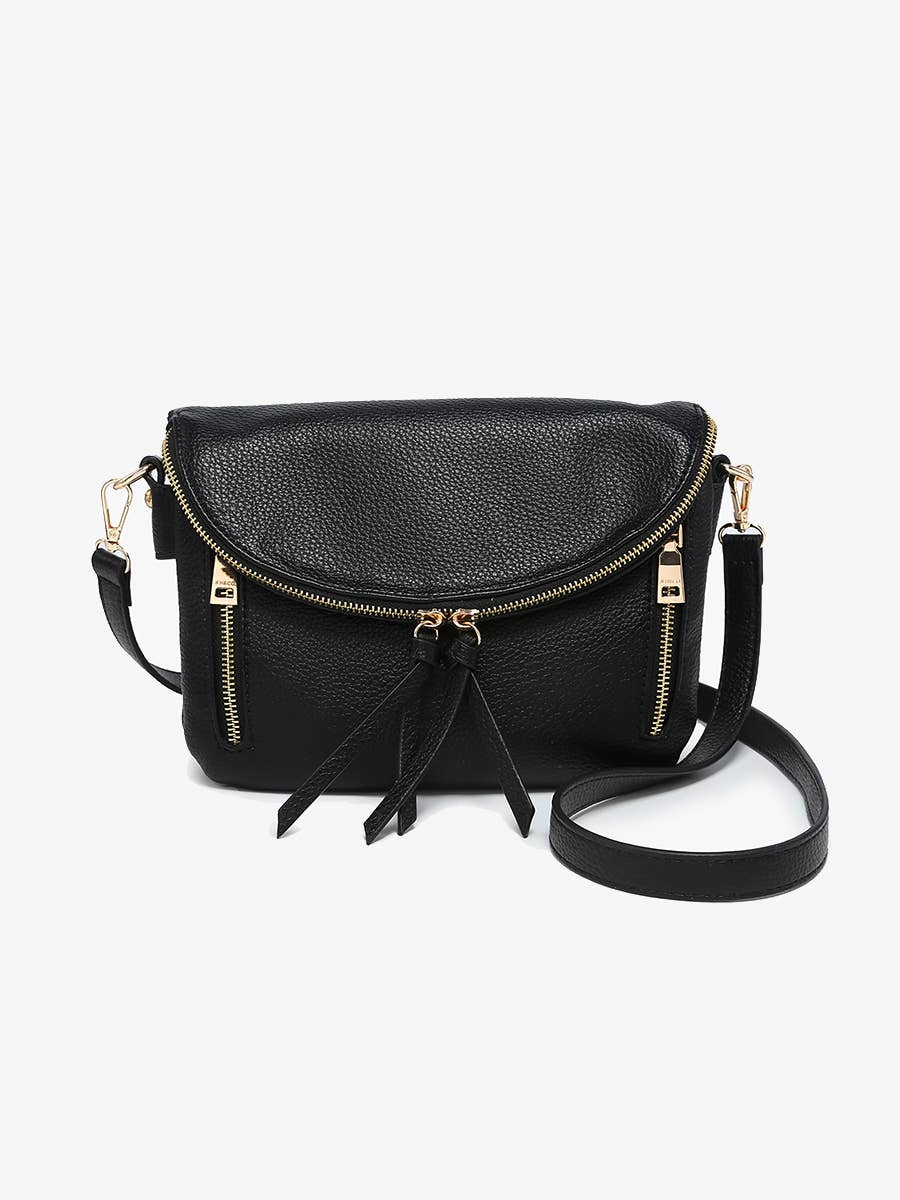 Aubree Flapover Multi-compartment Crossbody Bag: Black   Jen & Co.