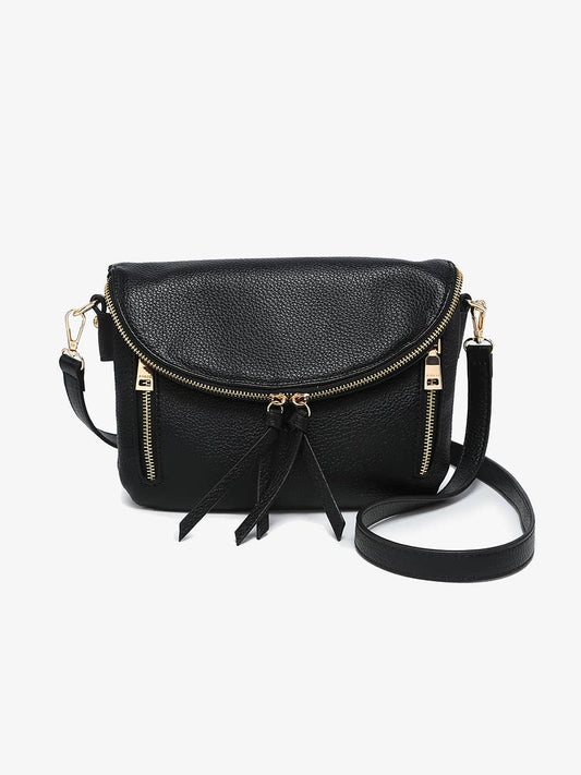 Aubree Flapover Multi-compartment Crossbody Bag: Black   Jen & Co.