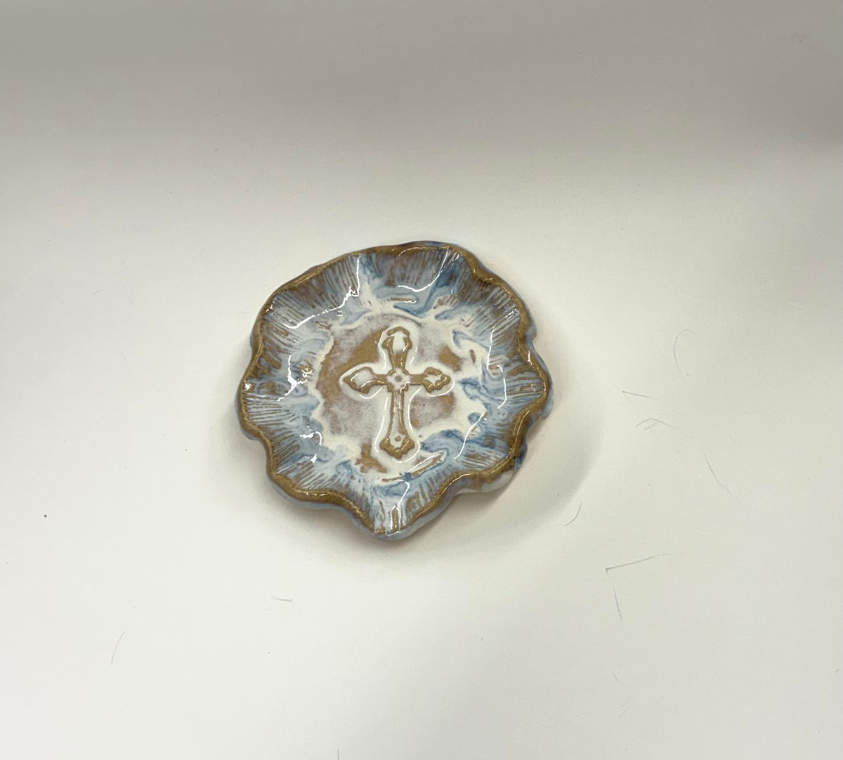 Cross Dish 4.5” Scalloped Edge -Tab Boren Pottery #472