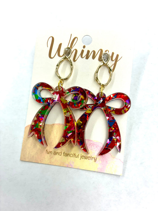Iridescent Red Bow Earrings
