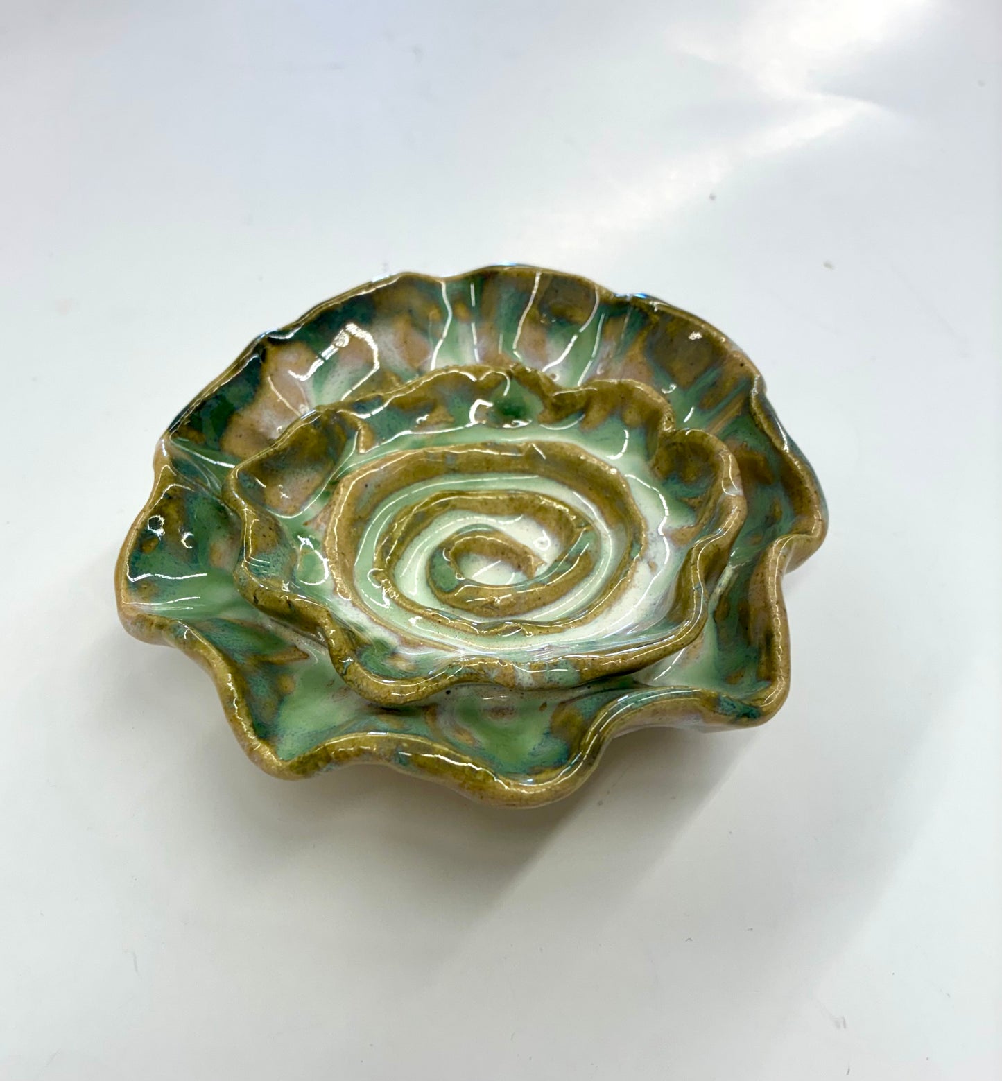 Scalloped Rose Dish Tab Boren Pottery