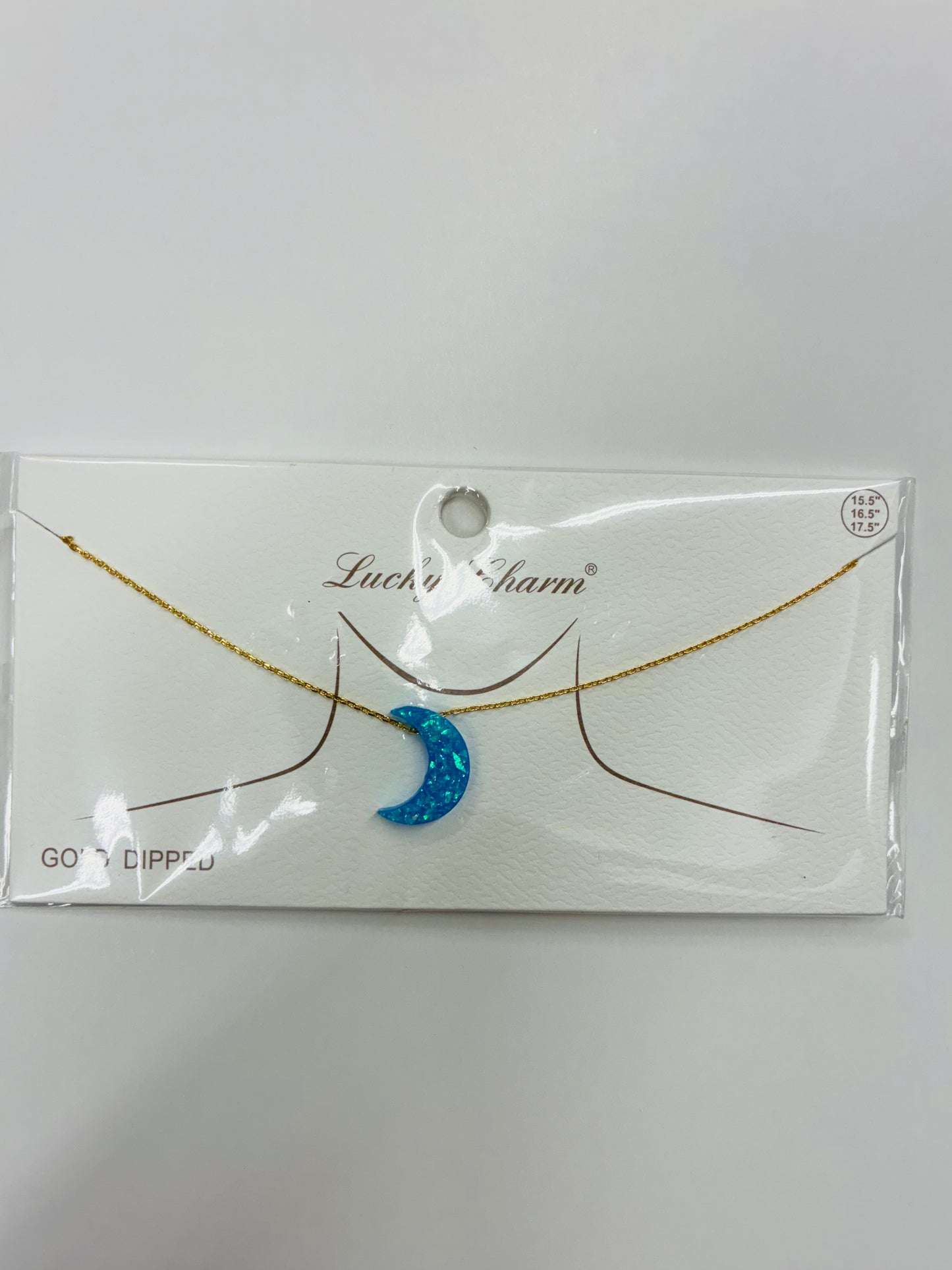 Crescent Moon Opal Gold Dipped Necklace Blue, Pink, White