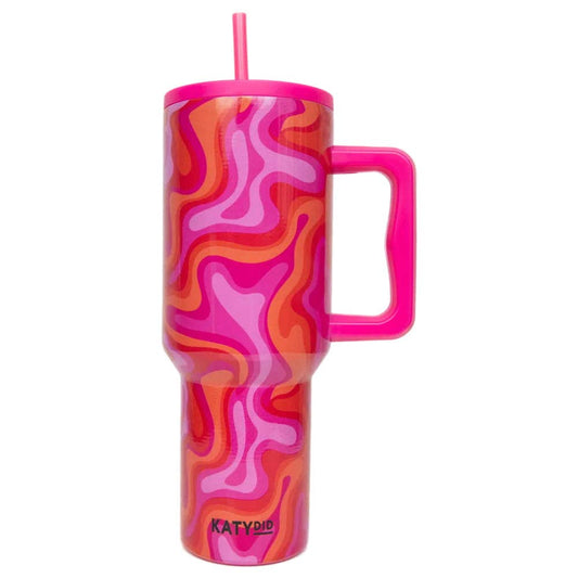 Hot Pink Retro Swirl Valentine's Day Stainless Steel Tumbler: Hot Pink