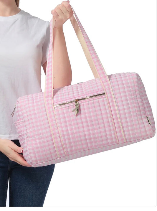Pink Plaid Quilted Weekender Tote Bag