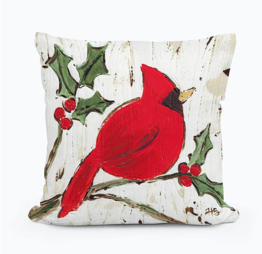 Holly Cardinal Pillow 12x12 - Luckybird