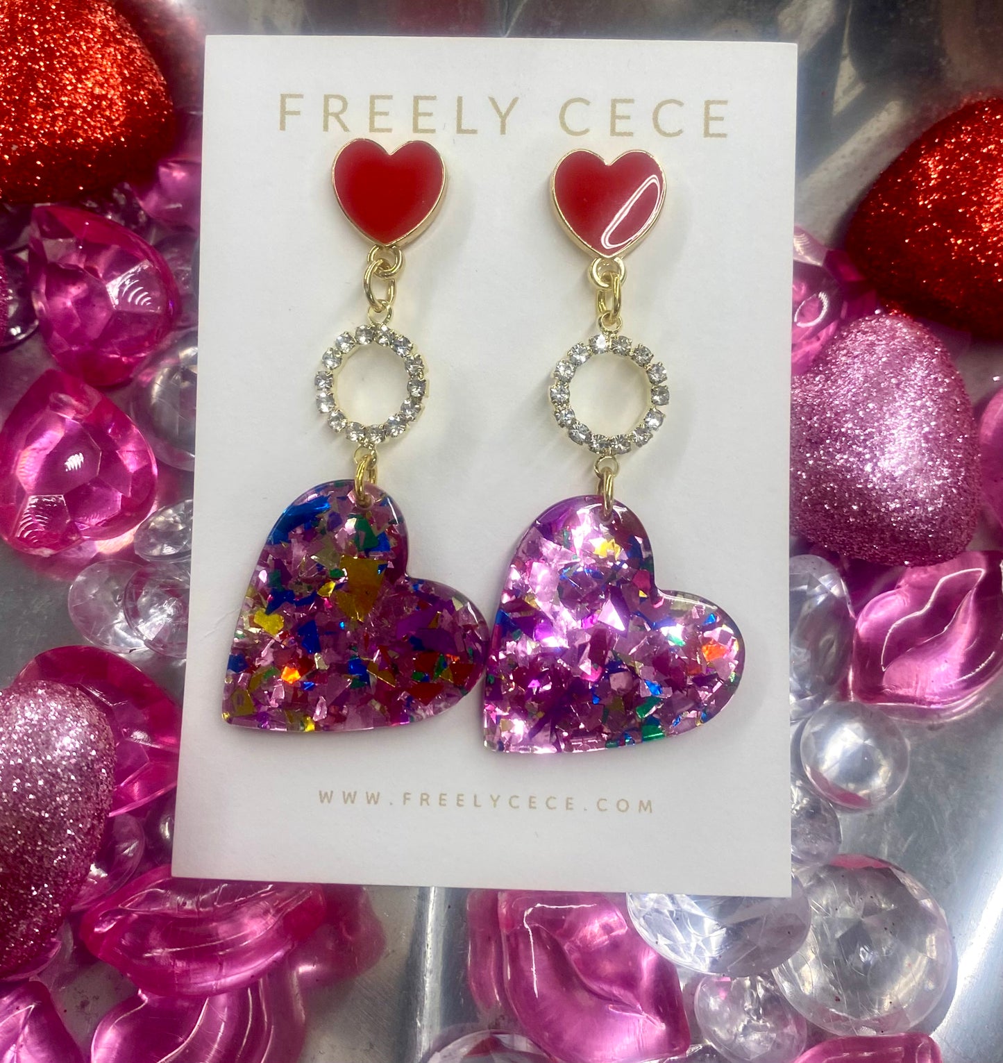 Red/Pink Confetti Drop Earrings / Freely CeCe