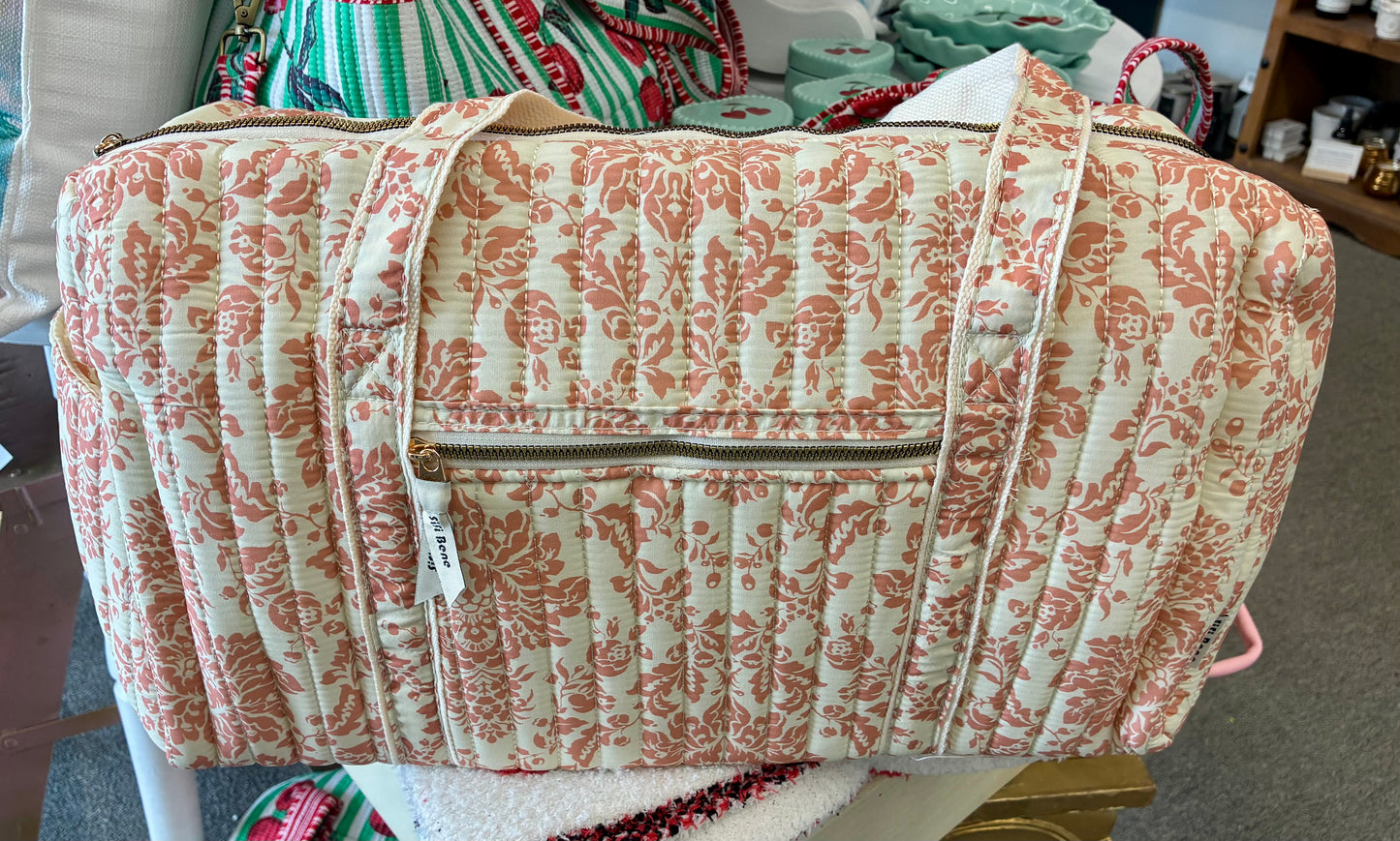 Quilted Floral Pink & White Weekender Tote Bag