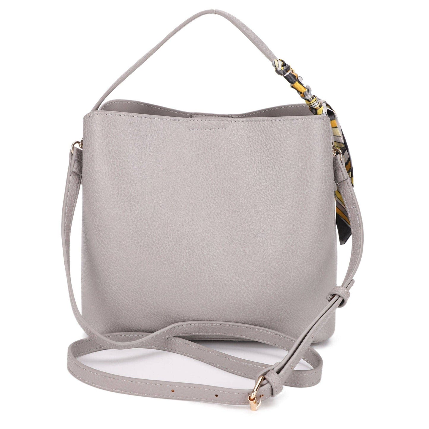 Shia Bucket/Crossbody Bag With Scarf: Light Gray